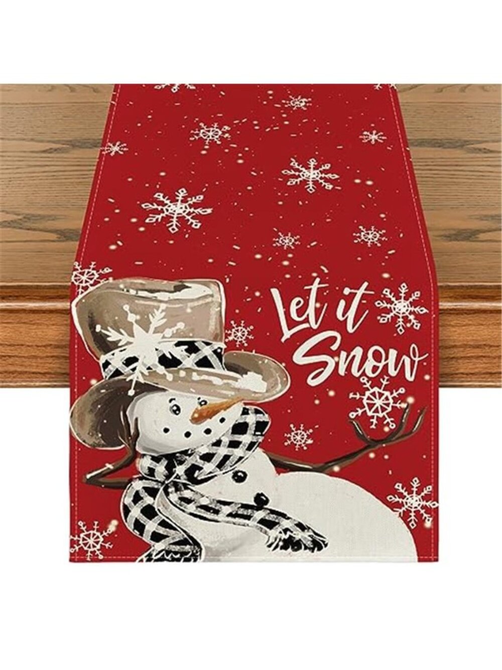 Red Table Runner 13x36 Polyester Holiday Dining Table Decor Cartoon Print